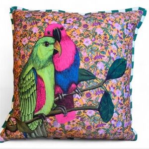 Anthropologie Colorful Lovebirds Parrot Decorative Pillow